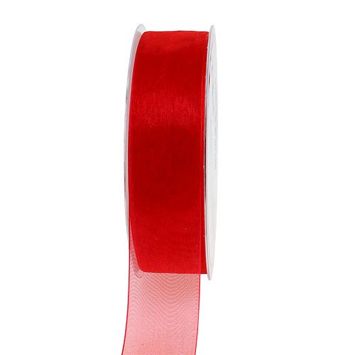 Organza bånd med kant 2,5cm 50m rød