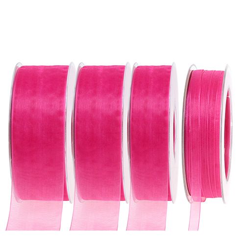 Organza bånd med kant 50m pink