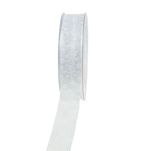 Floristik24 Organza bånd julehvid 25mm 20m