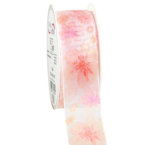 Artikel Organza bånd med blomster gavebånd abrikos 40mm 15m