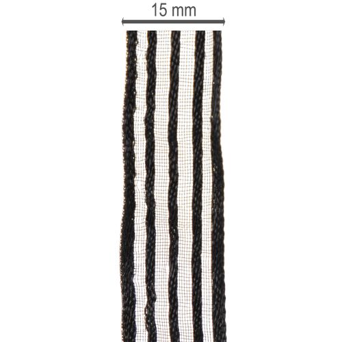 Artikel Organzabånd med striber, gavebånd, sort, 15 mm bredt, 20 m langt