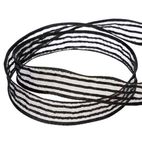 Artikel Organzabånd med striber, gavebånd, sort, 15 mm bredt, 20 m langt