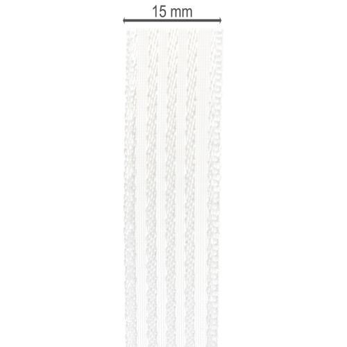 Artikel Organzabånd med striber, gavebånd, hvidt, 15 mm, 20 m