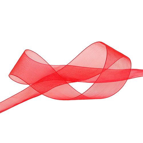 Organza bånd med kant 4cm 50m rød