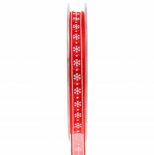 Organza bånd med snefnug rød 10mm 20m