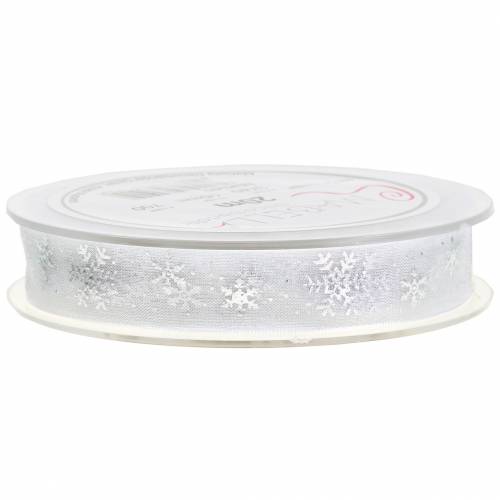 Floristik24 Organza bånd med snefnug hvid 15mm 20m