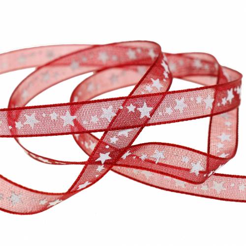 Artikel Organza bånd med stjerne mørkerød 6mm 20m