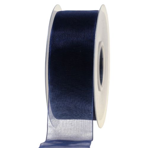 Organza bånd gavebånd mørkeblå bånd blå kant 40mm 50m
