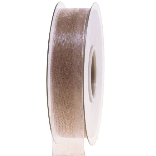 Floristik24 Organza bånd gavebånd beige bånd selvkant taupe 25mm 50m