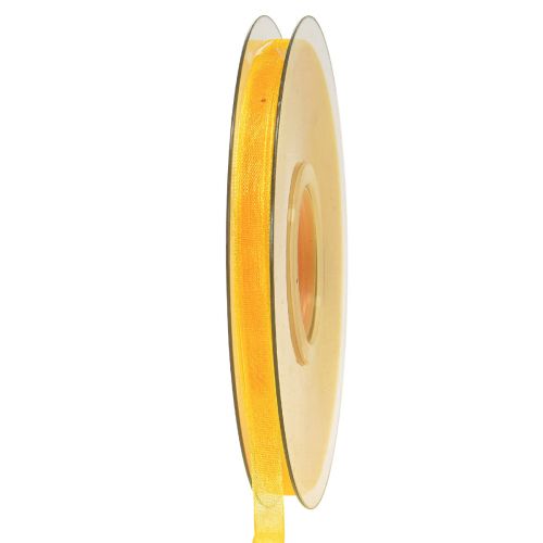 Organza bånd gavebånd gult bånd selvkant 6mm 50m