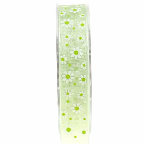 Artikel Organza bånd grønt med blomster 20mm 20m