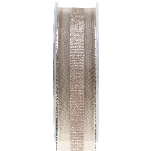 Floristik24 Organza bånd med stribemønster brun 25mm 20m
