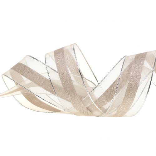 Floristik24 Organza bånd med stribemønster brun 25mm 20m