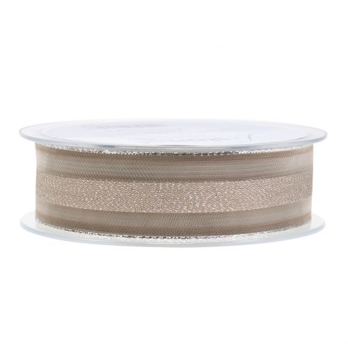Floristik24 Organza bånd med stribemønster brun 25mm 20m