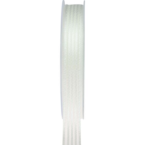 Organza bånd med striber gavebånd hvid 15mm 20m