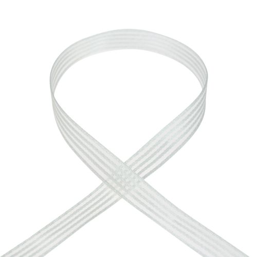 Artikel Organza bånd med striber gavebånd hvid 15mm 20m