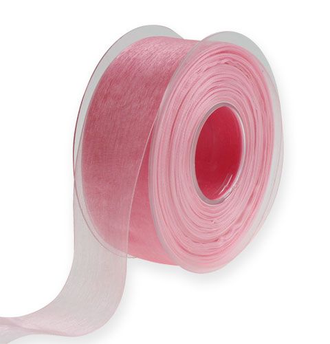 Organza bånd gavebånd pink bånd selvkant 40mm 50m