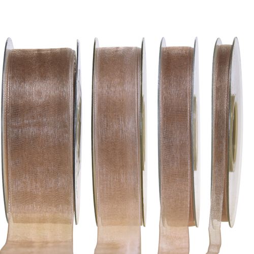 Organza bånd gavebånd beige bånd selvkant taupe 50m