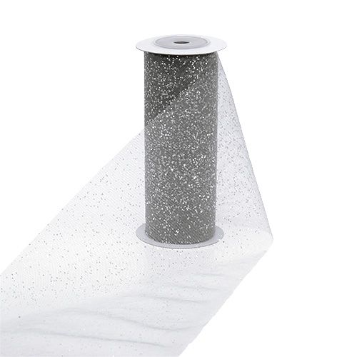 Floristik24 Organza stof 15 cm x 500 cm sølv med glitter