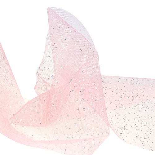 Artikel Organza stof 15 cm x 500 cm lyserødt med glitter