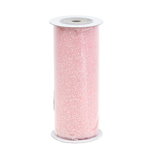 Floristik24 Organza stof 15 cm x 500 cm lyserødt med glitter