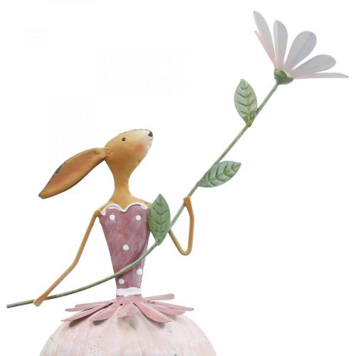 Floristik24 Påskedekoration metaldekoration Påskehare med blomst farverig H52cm