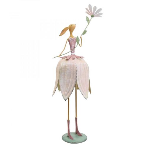 Floristik24 Påskedekoration metaldekoration Påskehare med blomst farverig H52cm