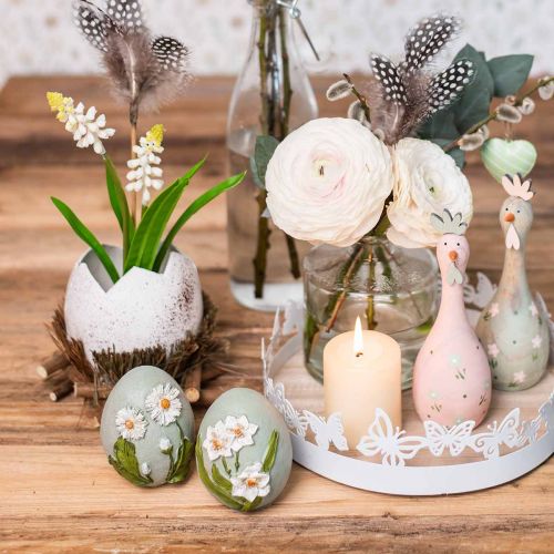 Floristik24 Påskeæg med blomstermotiv Tusindfryd og påskeliljer Blå, grøn gips Assorteret 2 stk.