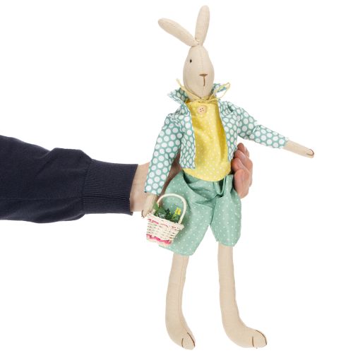 Artikel Stof påskehare, kanin med tøj, påskedekoration, ung kanin H46cm
