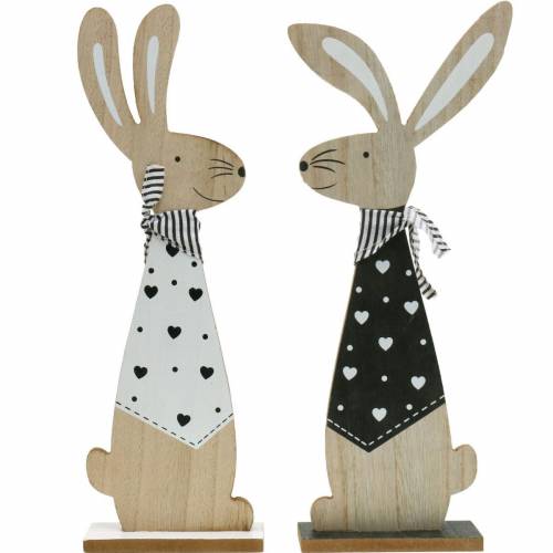 Floristik24 Påskehare sort og hvid stativ Påskedekoration træbunnyfigur sæt med 2