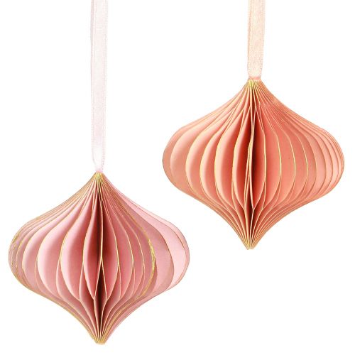 Papir julepynt løg pink abrikos Ø8cm 4 stk