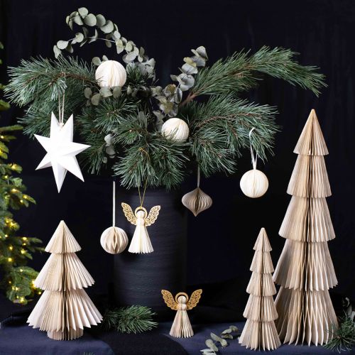Floristik24 Papir juletræ papir juletræ hvid, guld H60cm
