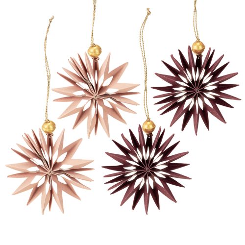 Artikel Papirstjerner, bordeaux pink, til ophæng, Ø10 cm, 4 stk.