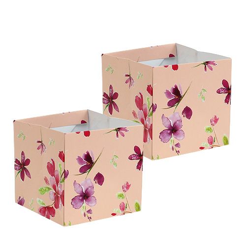 Floristik24 Papirpose 10,5 cm x 10,5 cm lyserød med mønster 8stk