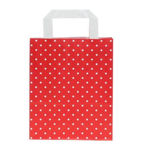 Floristik24 Papirpose rød med prikker 18cm x 8cm x 22cm 25p