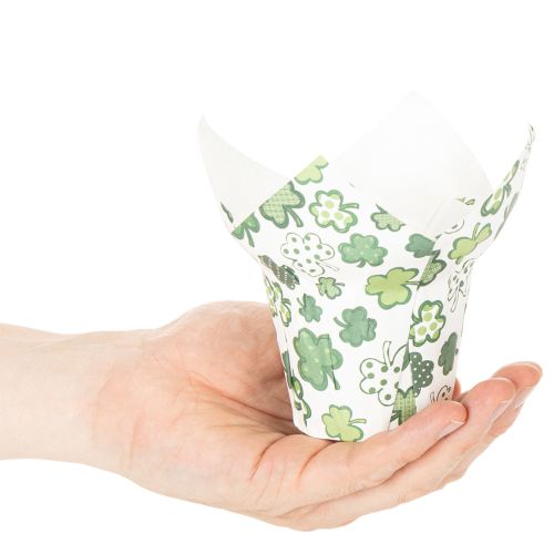 Papirblomsterpotte med kløvermotiv, nytårsdekoration, 12 cm, 12 stk. | Floristik24.dk