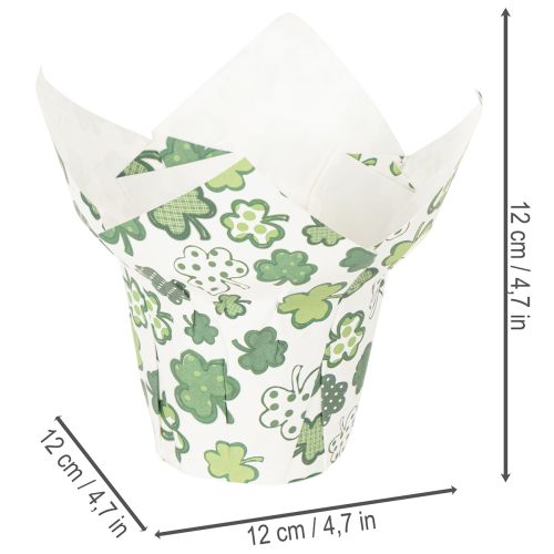Papirblomsterpotte med kløvermotiv, nytårsdekoration, 12 cm, 12 stk. | Floristik24.dk