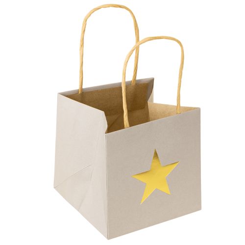 Artikel Papirposer med stjerne og hank grå assorteret 10,5×10,5cm 9 stk.