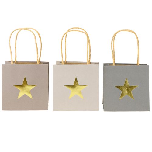 Artikel Papirposer med stjerne og hank grå assorteret 10,5×10,5cm 9 stk.