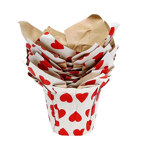 Floristik24 Papirplanter med hjerter hvidrød Ø8cm H6.5cm 8stk
