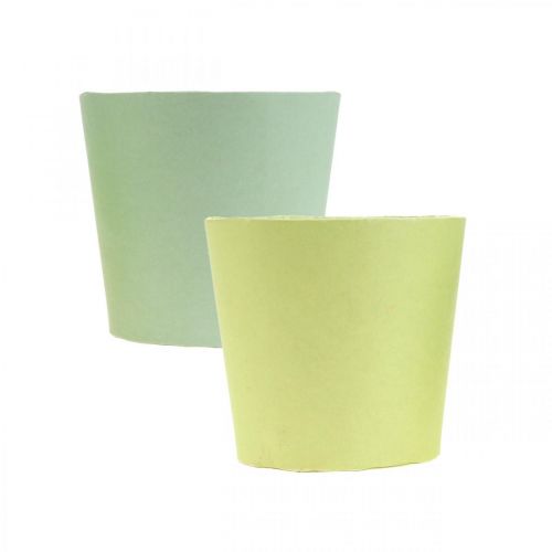 Artikel Papirpotte, mini plantepotte, cachepot blå/grøn Ø9cm H7,5cm 4stk
