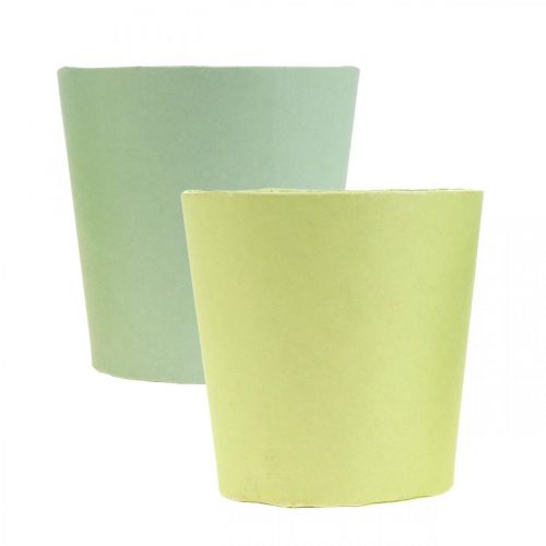 Artikel Papirpotte, cachepot, plantekasse blå/grøn Ø11cm H10cm 4stk