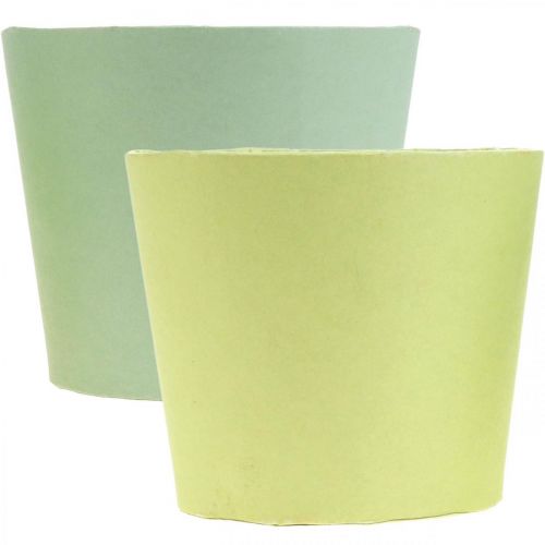 Artikel Papir cachepot, plantekasse, urtepotte blå/grøn Ø15cm H13cm 4stk