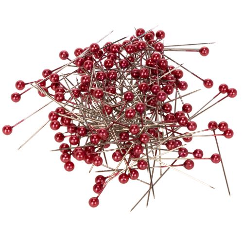 Røde perlehovedede dekorative nåle til blomsterhandlere, Ø4 mm, 40 mm, 150 stk.