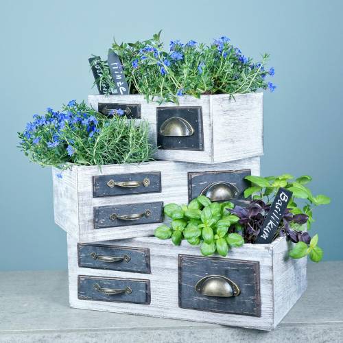 Floristik24 Plantekasse skuffer træ metal hvid 40/36/32cm 3 stk