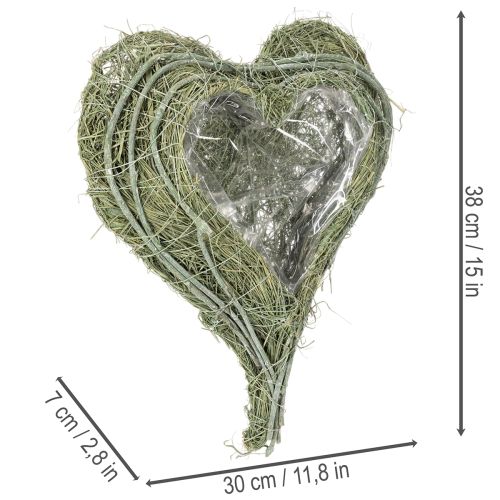 Hjerteformet skål lavet af naturgræs med plantefolie, 38 cm | Floristik24.dk