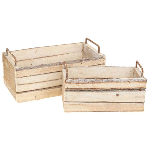 Artikel Plantekasse Træbark Naturhåndtag L29cm/23cm Sæt 2stk