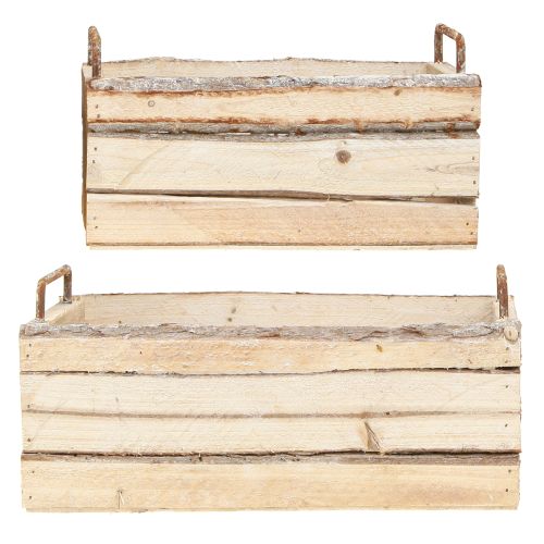 Artikel Plantekasse Træbark Naturhåndtag L29cm/23cm Sæt 2stk