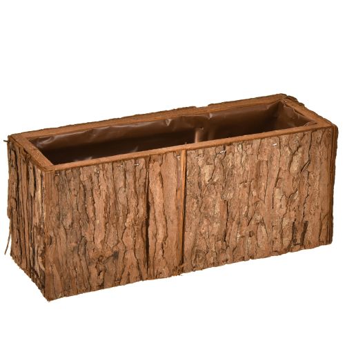 Træplantekasse aflang blomsterkasse af fyrrebark 27×10 cm