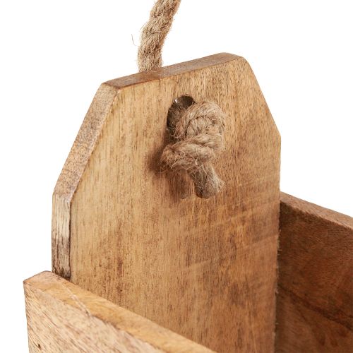 Artikel Plantekasse i træ med hank, firkantet, naturjute 27x12x17cm